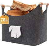 Panier À Bois Pour Bois De Chauffage, Panier À Bois De Chauffage Xxl Avec Gants, Sacs En Feutre Pliables, Grands Sacs En Feutre Panier À Bois De Chauffage Pour Ranger Le Bois De Chauffage