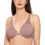 DELIMIRA Femme Soutien Gorge Fermeture Devant Invisible Grande Taille avec Armature Decollete Plongeant Dos Nageur Mochaccino 105C