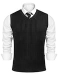 Sykooria Homme Pulls Col V Coupe Pull sans Manches Regular Fit Homme Strickwest Feinstrick,Noir,L