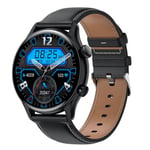 Montre Connectée Sport Retina 1,36'' Cuir PU Cardio O2 Pression Sanguine Commande Vocale IP68 Noir YONIS