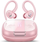 Ecouteurs Bluetooth Sans Fil Sport, 48H Écouteurs Bluetooth 5.3 Avec Cvc8.0 Antibruit, Ip7 Étanche Oreillette Bluetooth Contrôle Tactile, Écran Led Casque Bluetooth Pour Running/Gym Rose