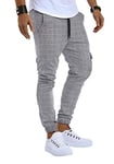 Leif Nelson LN8291 Pantalon de jogging chino avec poche cargo pour homme Coupe ajustée Motif à carreaux - Gris - XX-Large