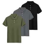 3 Pack Mens Polo Shirts Short Sleeve Moisture Wicking Golf Polo Shirts for Men Adult Waffle Breathable Mens Casual Tee Top Running Sports Gym Work Quick-Dry Polo T Shirts