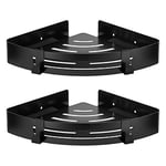 Étagère de salle de bain auto-adhésive à angle droit noire sans poinçon Panier de douche noir Support de rangement pour douche Panier de rangement pour shampoing (rectangle en aluminium 2 paquets)