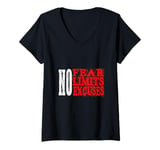 Womens No Fear No Limits No Excuses Motivation Winning Quote V-Neck T-Shirt