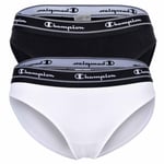 Champion Slip Bikini Femme, Lot De 2 - Slip, Ceinture Logo, Uni Blanc/Noir Xl (X-Large)