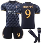 23-24 Real Madrid borta fotbollströja kit med strumpor nr 9 Mbappé 18