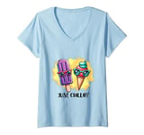 Womens Just Chillin Funny Popcicle Ice Cream Summer Treat V-Neck T-Shirt