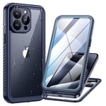 Lanhiem Coque pour iPhone 15 Pro Max Étanche [IP68 Imperméable] 360 Indestructible Antichoc Integral Antipoussière Anti-Neige Waterproof Etui avec Renforcée Protection écran,Titane Bleu