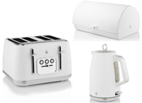 Swan Serenity White Kettle 4 Slice Toaster & Bread Bin Matching Kitchen Set