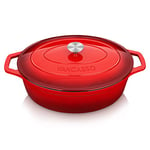 vancasso Cocotte Ovale en Fonte Émaillée 8L, 37cm, x13cm, 8.15kg, Marmite avec Couvercle Pour Tous Feux dont Induction Rouge