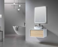 Meuble de salle de bain simple vasque 80cm blanc et bois avec miroir LED LB-5074 LuxuryBain-