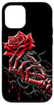 Coque pour iPhone 15 Pro Main squelette d'Halloween avec rose rouge Art de la Saint-Valentin