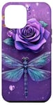 Coque pour iPhone 14 Plus Jolie rose violette et libellule avec étoiles libellules violettes