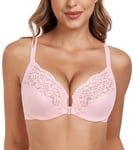 Lemorosy Soutien-Gorge Fermeture Devant Bonnet Complet sans Armature en Dentelle pour Femmes Grandes Tailles Beau Dos (Rose,105E)