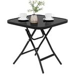 eSituro Table de Jardin Pliante, Table Basse Table de Balcon, Table Pliante Table d'Appoint extérieure pour Terrasse en Verre Trempé, Noir, Carrée 46x46x48cm SCPT0037