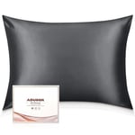 Adubor Mulberry Silk Pillowcase for Hair and Skin with Hidden Zipper, Both Side 23 Momme Silk, 900 Thread Count (90x50CM, King Size, Space Grey, 1pc)