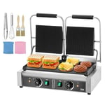 VEVOR Presse Panini Commercial, Grill Électrique 3600 W en Inox, Double Plaque de Pression, Appareil à Sandwich avec Contrôle de la Température et Plaque Émaillée Plate 48,5x23 cm, pour Hamburger