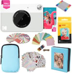 KODAK Printomatic Full-Color Instant Print Camera Gift Bundle + Soft Case + Zink 2x3" Sticky Back Photo Paper 20pk + Album + Sticker Sets + Sticker Frames + Markers + Hanging Frames, Fun Gift - Grey