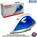 Status Steam Blue Iron Non-Stick Soleplate 1300W, Adjustable Temperature