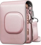 Voyage Étui Housse Compatible avec Fujifilm Instax Mini LiPlay Hybrid Instant Camera - Sac de Caméra en Cuir Végétalien Caméra Cover Case Sac avec Bandoulière Amovible,Or Rose(Q1340)