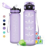 Gourde 1L, Gourde Sport, Gourde avec Paille Réutilisable Réutilisable, Bouteille d'eau avec Marqueur de Temps, Water Bottle pour Adulte, l'école, Cyclisme, Voyage, Camping, Fitness, Yoga, Bureau