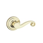 Kwikset Lido Dummy Door Handle, Single Sided Lever for Closets, French Double Doors, and Pantry, Polished Brass Non-Turning Right Handed Interior Push/Pull Lever