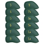 Craftsman Golf 12pcs Thick Synthetic Leather Golf Iron Head Covers Set Headcover Fit All Brands alao Available for Custom Version (Green with Gold No.)