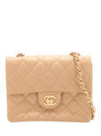 Pre-loved CHANEL Vintage 2000 Lambskin Quilted Mini Classic Single Flap Bag, Beige