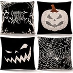 Whaline Lot de 4 Housses de Coussin en Lin Noir avec Motif Toile d'araignée Citrouille pour Maison, Bureau, Halloween, canapé, lit, 45,7 x 45,7 cm