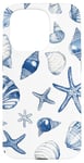 Coque pour iPhone 15 Pro Été côtier bleu coquillage, étoile de mer, femme