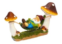 Dekohelden24 Nain de Jardin en hamac Entre Champignons avec Grenouille en Poly, Jolie décoration pour Jardin, terrasse ou Balcon, Dimensions : 13 x 38 x 23 cm, Multicolore, 38 cm