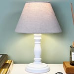 Kyrene Table Lamp Linen Shade White Minimalist Wood Base Desk Side Light Decor