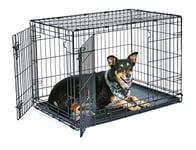 New World B36DD Cage pour chiens de petite taille, ment améliorée, 91,44 cm, double porte, comprenant un plateau étanche, des pieds protégeant le sol