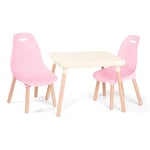 B. Spaces by Battat - Kid Modern Table and Chairs Set - Trendy Natural Wood Toddler-Sized Furniture Set of Two Pink Chairs and a Table