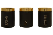 Premier Housewares 0507144 Liberty Tea Coffee Sugar Canisters, Set of 3, Enamel, Black