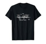 The Adventure Never Ends Gray Black and White World Map T-Shirt