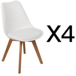 Lot de 4 chaises scandinaves avec coussins d'assise et pieds en bois massif - blanc