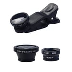 Phone Camera Lens Kit,3-in-1 Phone Lens Set wit 1 x 0.67X Wide Angle Lens, 1 x 180° Fisheye Lens, 1 x 10X Macro Lens for Most Smartphones
