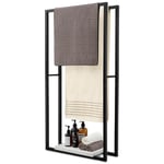 KES Porte-Serviettes sur Pied Noir Double Porte-Serviettes Salle de Bain Porte Serviette avec Base en Marbre 2 Barres Seche Serviette, BTH502-BK