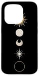 iPhone 15 Pro Minimalist Celestial Art Golden, Sun Full Moon Case