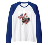 Merica Christmas Shirt Patriotic Veteran Santa Bald Eagle Raglan Baseball Tee