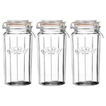 Kilner 3pc 1.8Litre Glass Storage Airtight Food Preserving Facetted Clip Top Jar