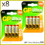 8 x GP Ultra Alkaline AA Battery card of 4 High Performance Batteries Long EXP