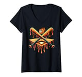 Womens Baseball Home Plate Drip with crossed bat baseball flame V-Neck T-Shirt