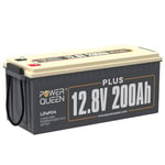 Power Queen Batterie Lithium 12V 200Ah Plus, Batterie LiFePO4 Rechargeable avec BMS 200A, 4000+ Cycles, Pour Camping-Car, Hors-Réseau, Van, Caravane …