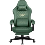 GTPLAYER Chaise Gaming Fauteuil Gaming Tissu Chaise Gamer Ergonomique Bureau Chaise PC, 150 kg, Chaise de Table RéGlable et Pivotante avec Coussin D'Assise à Ressorts et Repose-Pieds, Vert