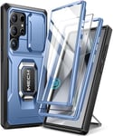 Tongate Compatible avec Samsung Galaxy S24 Ultra, [Couvercle d'appareil Photo Coulissant Intégré et Béquille] [2 Cadres Avant et 1 Protecteur d'écran] Coque pour Samsung S24 Ultra 6,8", Bleu