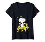 Womens Peanuts - Snoopy Woodstock Party Dance V-Neck T-Shirt