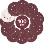 100PCS Disque de Ponçage 125mm Grain 180, Disques a Poncer Papier Abrasifs 8 Trous Idéal pour Poncer/Polir pour Ponceuse Excentrique